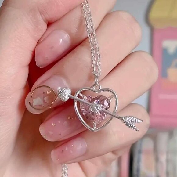 Brand New Silver Cupid Love Pendant Necklace with Pink Heart & Arrow (see more) - Picture 3 of 5